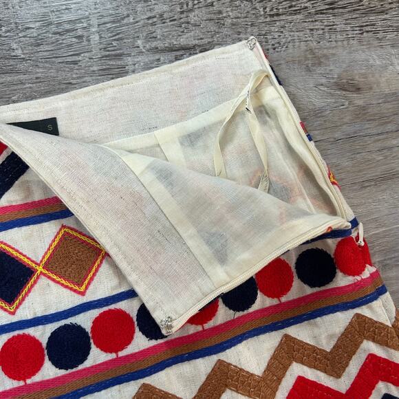 THML Embroidered Geometric Mini Skirt Small Lined Zip Boho Festival Aztec Print - Picture 2 of 6